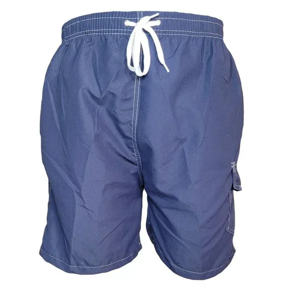 Men Swim Shorts, Swimming Trunks, 3 Pocket Cargo Swimwear, Navy - Picture 5 of 8